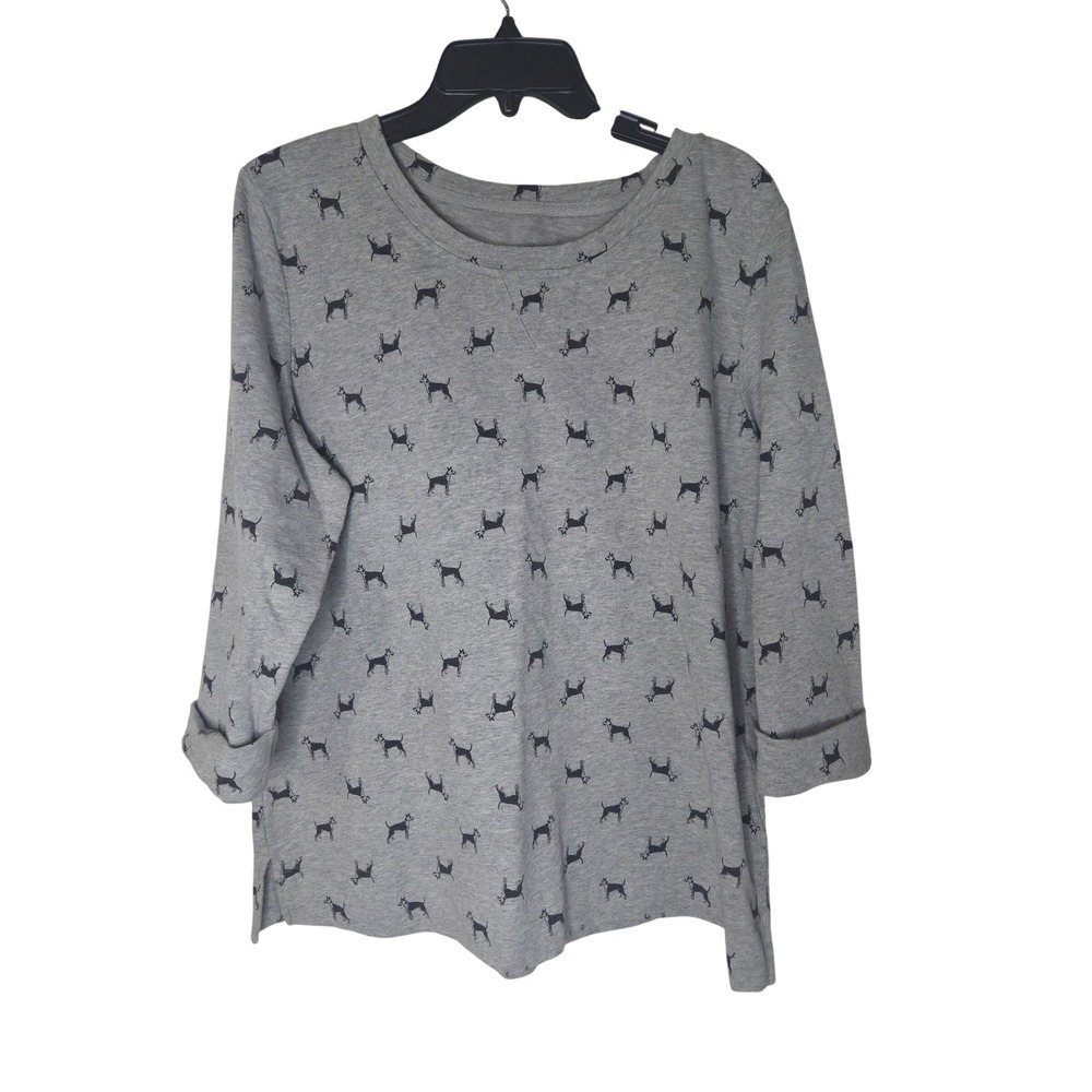 Karen Scott Sport Womens Gray Dog Print French Terry Pullover Top Size L